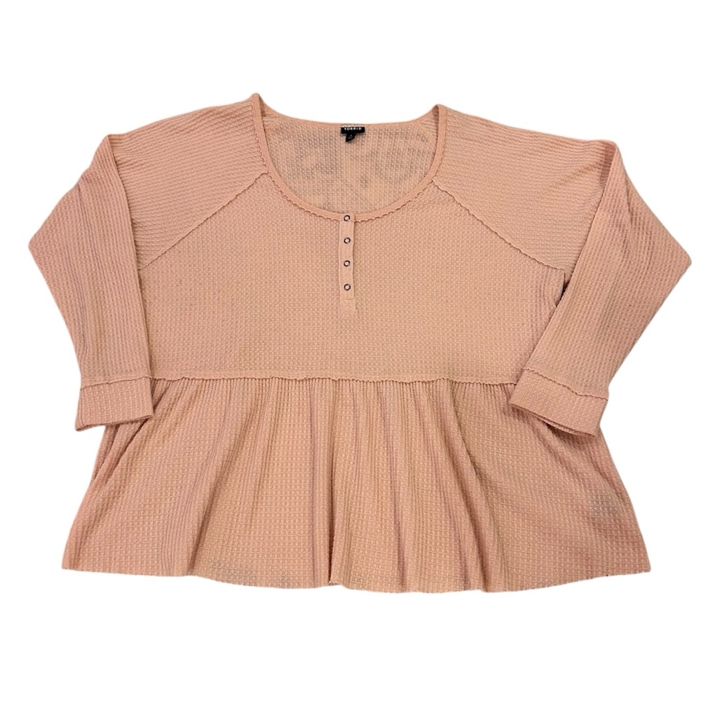 Torrid Top 4 4X Pink Waffle Knit Henley